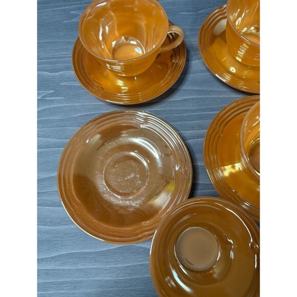 Vintage Fire-King Peach Lustre Cups & Saucers (Set of 4) – 1950s Anchor Hocking - Picture 5 of 5